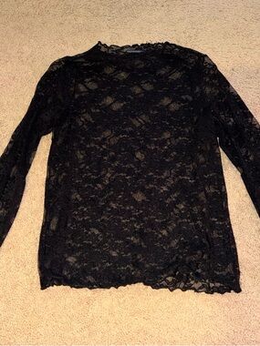 Emerson Lang size XL Black Lace Long-Sleeve Sheer Top